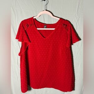 SHEIN Red V-Neck Blouse with Ruffle Sleeves 3xl